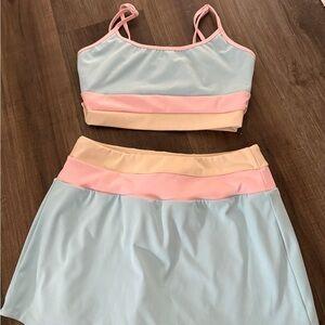 Pastel Blue & Pink Two-Piece Swim Set - Women's